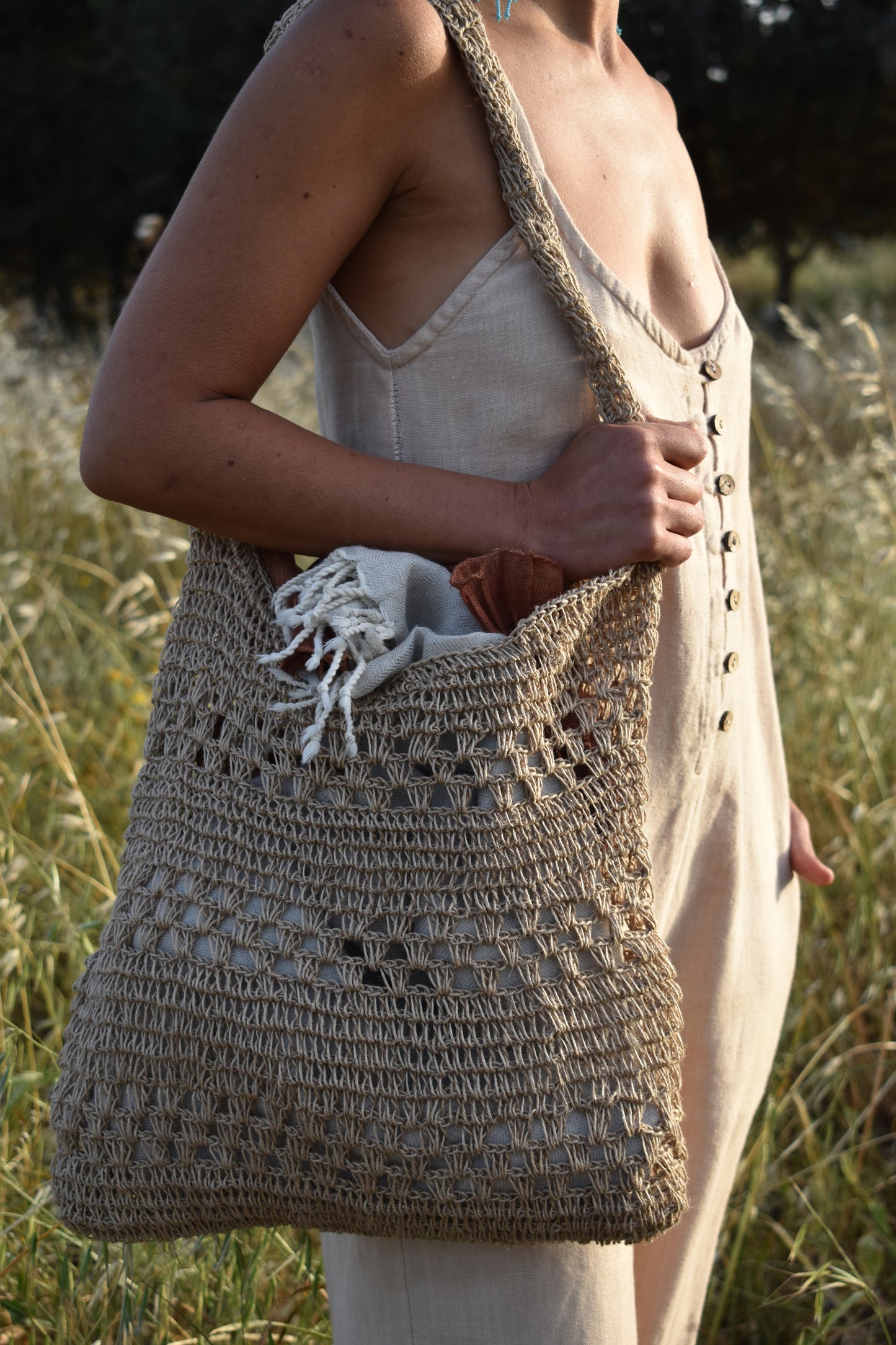 Jute Mesh Sling Bag