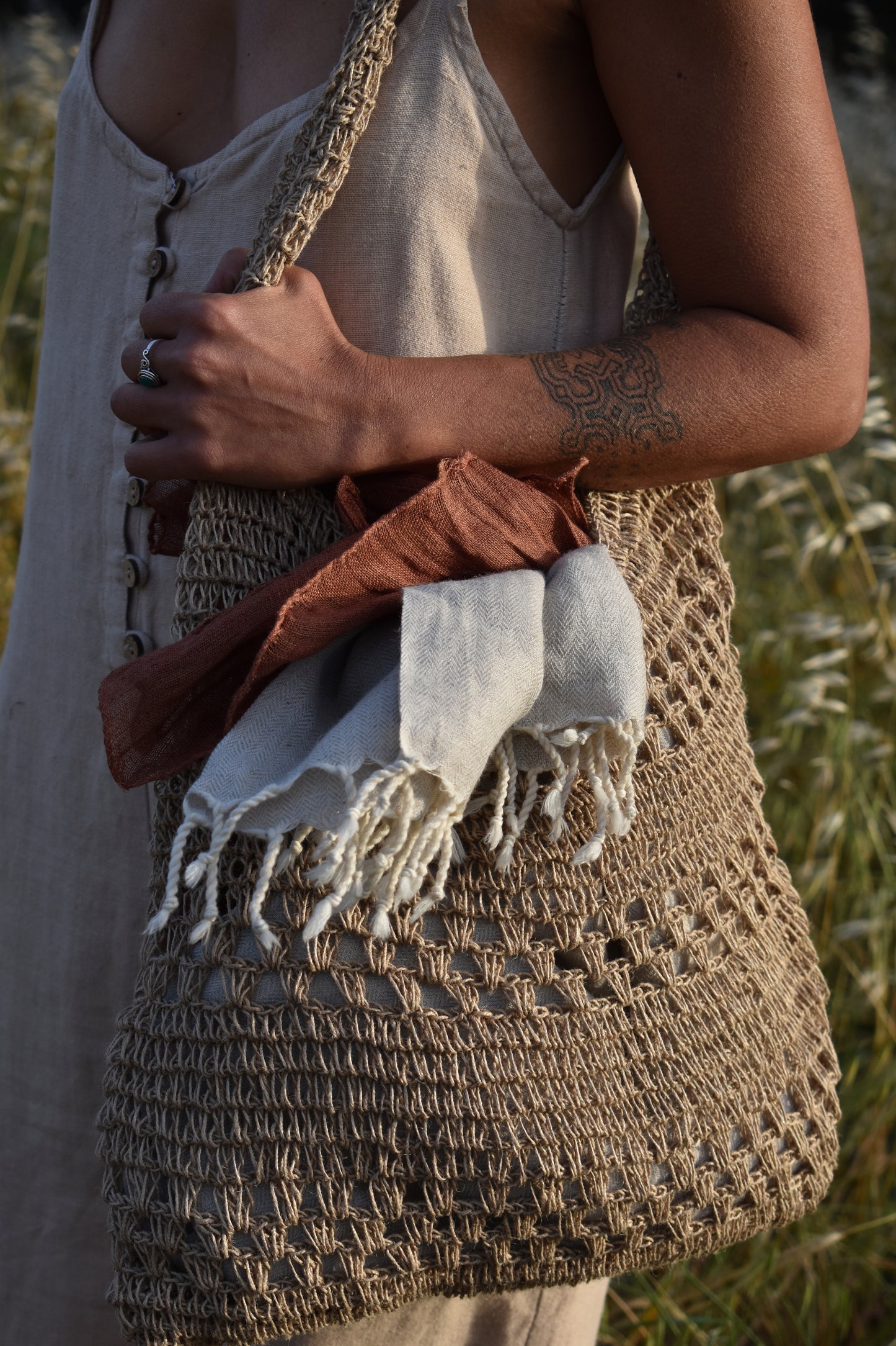 Jute Mesh Sling Bag